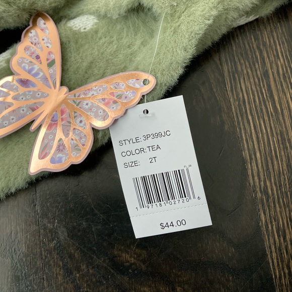 Girls Sage Green Daisy Floral Sweater & Skirt 3-Piece Set Size 2T - Picture 6 of 8